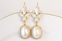 PEARL DROP EARRINGS, Rebeka White Opal Chandeliers, Ivory Pearl Dangle Earrings, Wedding Pearl Earrings, Statement Long Bridal Earrings