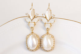 PEARL DROP EARRINGS, Rebeka White Opal Chandeliers, Ivory Pearl Dangle Earrings, Wedding Pearl Earrings, Statement Long Bridal Earrings