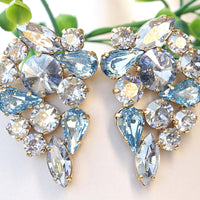 DUSTY BLUE CLUSTERS, Cluster Statement Earrings, Bridal Aquamarine Earrings, Large Stud Earrings, Rebeka Bright Blue Earrings,Extra Large