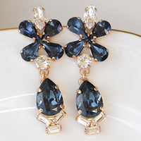 BRIDAL NAVY EARRINGS, Blue Navy Earrings, Rebeka Montana Earrings, Dark Blue Topaz Chandelier Earrings,Jewelry For Woman,Crystal Earrings