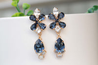 BRIDAL NAVY EARRINGS, Blue Navy Earrings, Rebeka Montana Earrings, Dark Blue Topaz Chandelier Earrings,Jewelry For Woman,Crystal Earrings