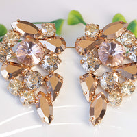 ROSE GOLD CLUSTERS, Formal Statement Earrings, Bridal Blush Pink Earrings, Big Stud Earrings, Rebeka Morganite Earrings, Gift For Woman