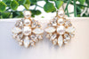 PEARL BRIDAL EARRINGS, Wedding Pearl Earrings, Rebeka White Opal Crystal Earrings, Pearl Cluster Studs,Bridesmaid Gift,Bridal Shower Gift