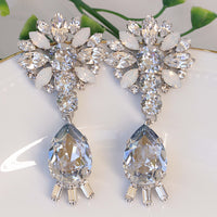 DUSTY BLUE Chandelier EARRINGS, Rebeka Earrings, White Opal Earrings, Teardrop Earrings, Blue Bridal Earring, Long Earrings For Bride,