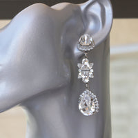 CRYSTAL LONG EARRINGS, Statement Bridal Earrings, Wedding Flowers Jewelry, Bridal Chandeliers, Rebeka Clear earrings,Droplet White Silver