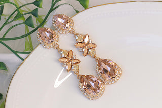 BLUSH PINK EARRINGS, Long Bridal Earrings, Wedding Rose Gold Women Jewelry, Bridal Chandeliers, Rebeka Oscar earrings, Light Pink Earring