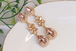 BLUSH PINK EARRINGS, Long Bridal Earrings, Wedding Rose Gold Women Jewelry, Bridal Chandeliers, Rebeka Oscar earrings, Light Pink Earring