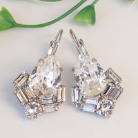 CRYSTAL BRIDAL EARRINGS, Leverback Earring, Gift For Bridesmaid, Clear Crystal Wedding Earrings, Woman Drop Earrings, Rebeka Jewelry