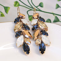 Rose Gold And Blue Navy WEDDING EARRINGS, Navy And Rose Gold Earrings, White Opal Earrings, Rebeka Earrings, Bridal Copper Drop Earrings