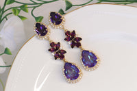 PURPLE LONG EARRINGS, Amethyst Bridal Earring,Wedding Deep Purple Jewelry, Woman Chandeliers, Rebeka Evening earring, Dark Purple Earring