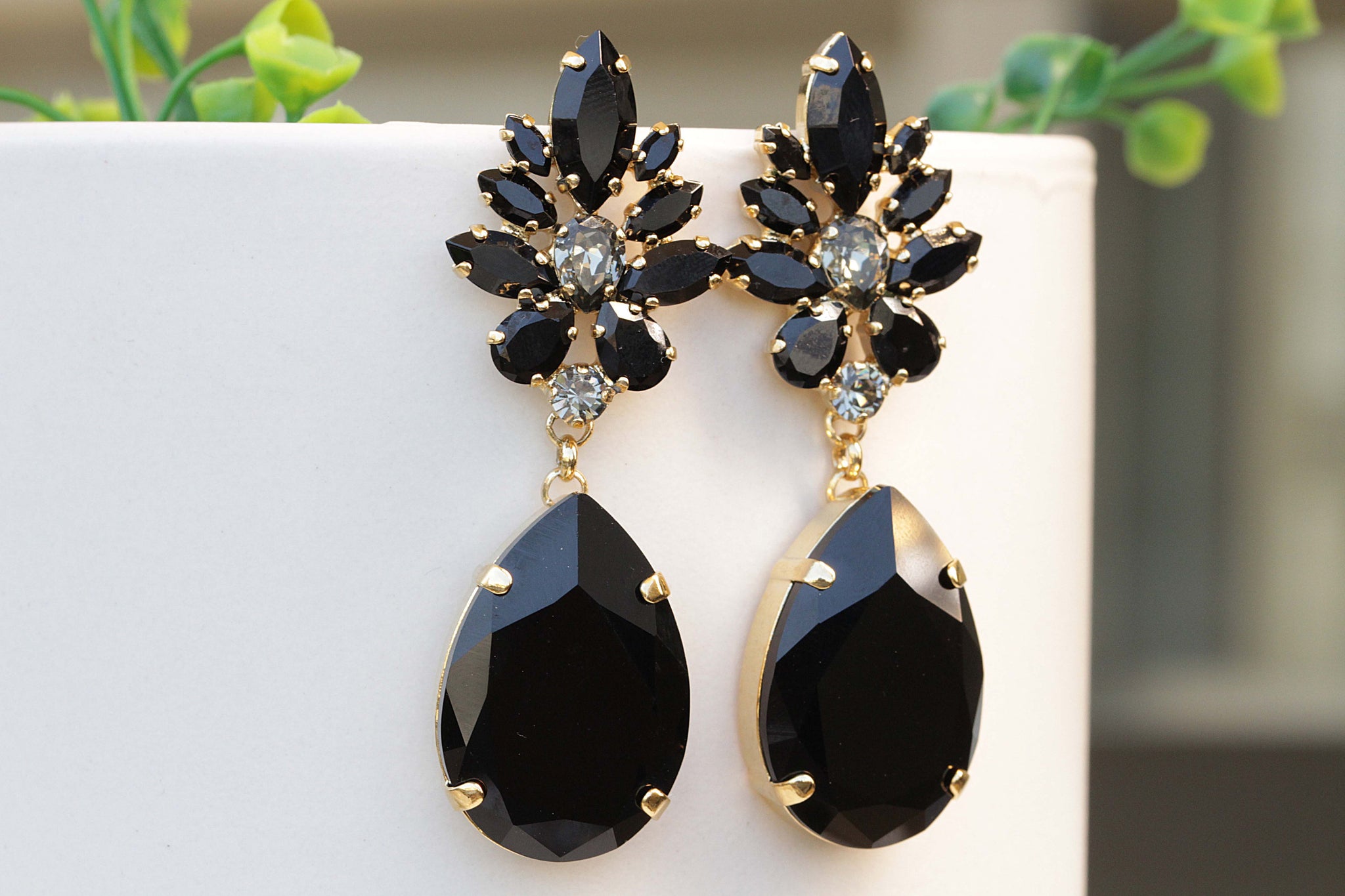Black LONG EARRINGS Silver / Clip on Black LONG EARRINGS Silver / Clip on