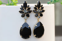 BLACK LONG EARRINGS, Crystal Chandeliers, Earrings For The Brides, Rebeka Teardrop Earrings, Dramatic Black Gray Earrings,Pageant Jewelry