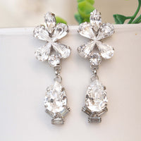 BRIDAL CRYSTAL EARRINGS, Bridal Unique Earrings, Rebeka Long Earrings, White Chandeliers, Classic Jewelry For Brides ,Wedding Earrings