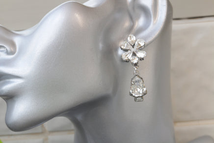 BRIDAL CRYSTAL EARRINGS, Bridal Unique Earrings, Rebeka Long Earrings, White Chandeliers, Classic Jewelry For Brides ,Wedding Earrings