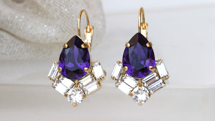 DEEP PURPLE EARRINGS, Amethyst Dangle Earring, Plum Purple Earrings, Art Nouveau Earrings, Rebeka Leverback Earrings, Bridal Earrings