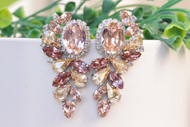 PINK EARRINGS, Rebeka Earrings, Blush Earrings, Morganite Earrings, Silver Bridal Earring, Cluster Studs, Champagne Wedding Big Earrings