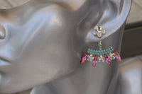 TURQUOISE And Fuchsia EAR JACKET, Front Back Earrings,Floral Ear Jacket,Pink Blue Ear Cuff, Rebeka Earring, Bridal Studs, Bridesmaid Gift