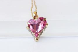 HEART MOM NECKLACE, Rebeka Bridal Necklace, Heart Shaped Jewelry, Sister Christmas Gift, Asymmetrical Necklace,Pink Tourmaline Necklace