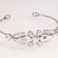 Bridal Crystal Bracelet, WHITE WEDDING BRACELET, Adjustable Bracelet, silver bridal cuff,  Bridal Rhinestone Cuff, Rebeka Brides Bracelet