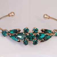 Bridal EMERALD Bracelet, Emerald WEDDING BRACELET, Cluster Bracelet, Green bridal cuff, Woman Rhinestone Cuff, Rebeka Crystals Jewelry