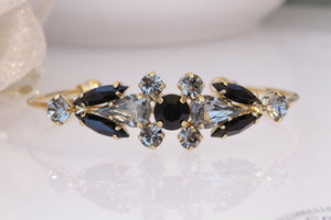 Black Evening Bracelet, Bracelet For Woman, Gold And Black Bracelet, Black Gray bridal cuff, Bridal Boho Bracelet, Rebeka Formal Jewelry