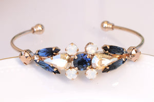 BLUE NAVY Bracelet, Navy Blue Bridal BRACELET, Blue Rose Gold White Opal Bracelet, bridal cuff,  Mixed Rebeka Rhinestones Brides Bracelet