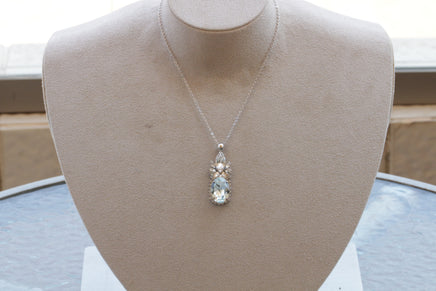 AQUAMARINE NECKLACE, Rebeka Crystal Necklace, Bridal Light Blue Necklace, Azore Blue Pendant Chain, Wedding Something Blue Jewelry Set