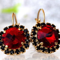RED GARNET EARRINGS, Rebeka Red Earrings, Dark Red Earrings,  Crystal Bridesmaid Earrings, Red And Black Earrings, Small Drop Earrings,