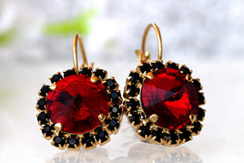 RED GARNET EARRINGS, Rebeka Red Earrings, Dark Red Earrings,  Crystal Bridesmaid Earrings, Red And Black Earrings, Small Drop Earrings,