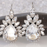 BRIDAL EARRINGS, Art Deco Wedding Earrings, Rebeka  Bridal Earrings, Statement Wedding Jewelry,  Clear Crystal Cluster Drop Earrings,Xmas