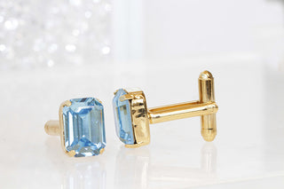 BLUE CUFFLINKS, Rhinestone Cuff Link,Groom Cufflinks, best man Wedding cufflink, Aquamarine Rebeka Cuff Links,Father's Day Cufflink Gift