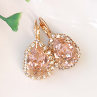 Vintage Bridal Earrings, Morganite Teardrop Earrings, Rose Gold Drop Earrings, Rebeka Crystal Blush Pink Jewelry, Bridesmaid Earring Set