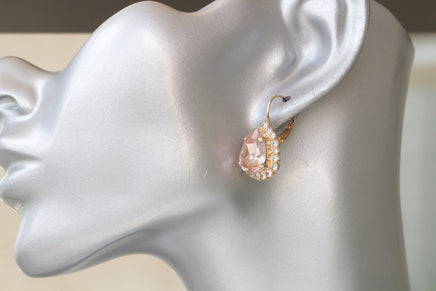 Vintage Bridal Earrings, Morganite Teardrop Earrings, Rose Gold Drop Earrings, Rebeka Crystal Blush Pink Jewelry, Bridesmaid Earring Set