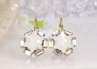 OPAL STAR EARRINGS, White Opal Drop Earrings, Bridal White Jewelry, Bridal Stars Earrings, Bridesmaid Set Of 4,5,6,7,8,9  Earrings,Mom Gift