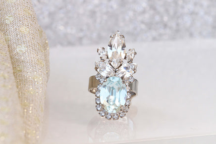 LIGHT BLUE RING, Aquamarine Crystal Ring, Boho Style Ring, Rebeka Ring, Anna Wintour Ring, Blue Cocktail Ring, Unique Engagement Ring,