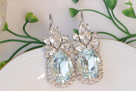 AQUAMARINE EARRINGS, Rebeka Crystal Earrings, Bridal Light Blue Earrings, Azore Blue Earrings, Dangle Earrings, Wedding Elegant Earrings