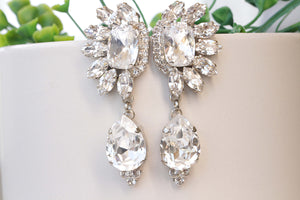 CRYSTAL CHANDELIER EARRINGS, Statement Bridal Earrings, Wedding Formal Jewelry, Bridal Long Earrings, Rebeka earrings, Cluster Dangles