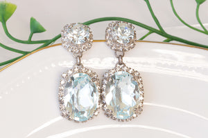AQUAMARINE EARRINGS, Bridal Blue Drop Earrings, Bridal Silver Earrings, Rebeka Crystal Light Blue For Bride ,Bridesmaid Earring ,Mom Gift