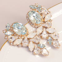 AQUAMARINE CLUSTER STUDS, Rebeka Earrings, Statement Bridal Earrings, Wedding Light Blue Earrings For Brides, Pastel Jewelry, White Opal