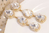 Long BRIDAL Earrings, Teardrops Chandeliers, Gold Crystal Earrings, Crystals Of Rebeka Earrings, Triple White Wedding Earrings, Xmas Gift