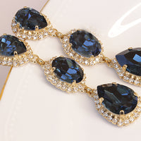 BLUE EARRINGS, Rebeka Wedding Long Earrings, Navy Blue Chandelier Earrings, Bridal Blue Navy earrings, Blue Topaz Earrings For Woman Gift