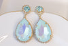 LIGHT BLUE Earrings, Bride Teardrop Earrings, Bridal Ab Crystal Earrings, Aquamarine Chandelier Earrings,Statement Rebeka Wedding Earring