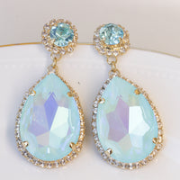 LIGHT BLUE Earrings, Bride Teardrop Earrings, Bridal Ab Crystal Earrings, Aquamarine Chandelier Earrings,Statement Rebeka Wedding Earring