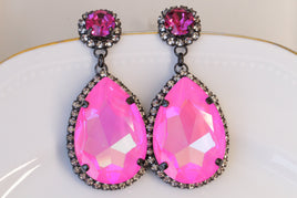 HOT PINK Earrings, Magenta Earrings, Boho Earrings, FUCHSIA Crystal Earrings, Dark Pink Black Earrings,Pink Statement Rebeka Drop Earring