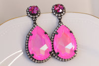 HOT PINK Earrings, Magenta Earrings, Boho Earrings, FUCHSIA Crystal Earrings, Dark Pink Black Earrings,Pink Statement Rebeka Drop Earring