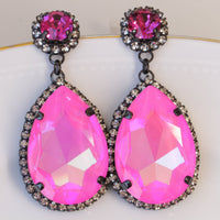 HOT PINK Earrings, Magenta Earrings, Boho Earrings, FUCHSIA Crystal Earrings, Dark Pink Black Earrings,Pink Statement Rebeka Drop Earring