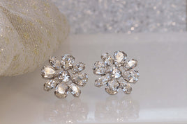 Bridal Crystal Earrings, Clear Crystal Stud EARRINGS, Flower Earrings, Cluster Wedding Stud Earrings, Rebeka Bride Rhinestone Earrings