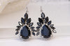 BLACK BRIDAL EARRINGS, Art Deco Formal Earrings, Rebeka Jet Earrings, Statement Woman Jewelry, Marquise Crystal Cluster Drop Earrings