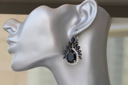 BLACK BRIDAL NECKLACE, Art Deco Formal Jewelry, Rebeka Jet Necklace, Teardrop Pendant, Woman Jewelry, Marquise Crystal Cluster Necklace