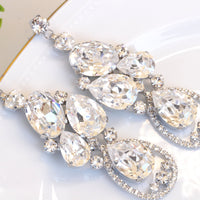CRYSTAL CHANDELIER EARRINGS, Rebeka Statement Earrings For Bride, Wedding Oversized Earrings, Bridal Long Art Nouveau Earring For Woman